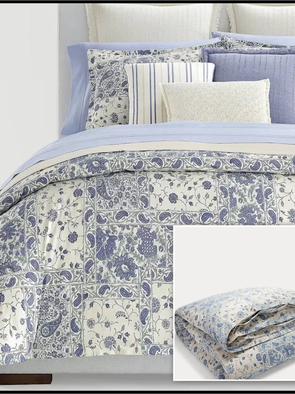 Lauren Ralph Lauren Callen Floral Blue Cream Botanical King 106x88 Duvet Cover
